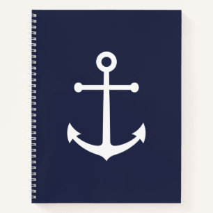 Nautical White Anchor on Navy Blue Notebook
