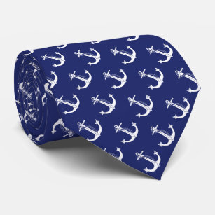 Nautical White Anchor on Navy Blue Pattern Tie