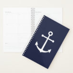 Nautical White Anchor on Navy Blue Planner<br><div class="desc">Modern Minimalist Nautical Planner featuring white anchor on navy blue background.
Perfect as gift for new year's day and any special occasions.</div>