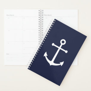 Nautical White Anchor on Navy Blue Planner