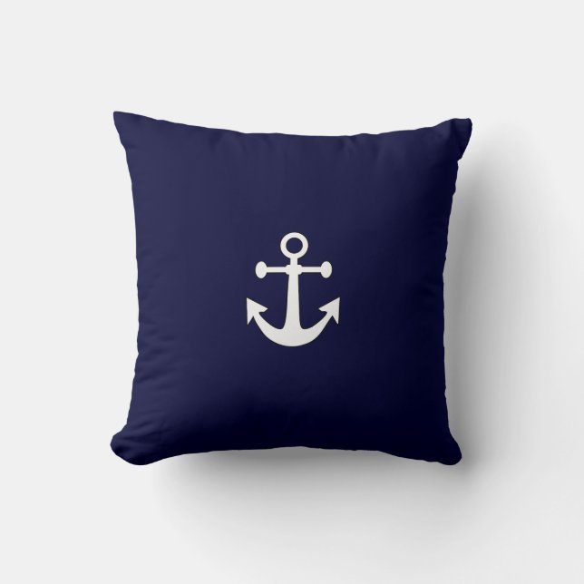 Nautical White Anchor on Navy Red Throw Pillow (Front)
