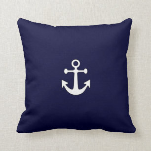 Nautical White Anchor on Navy Red Throw Pillow