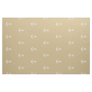 Nautical White Anchors on Classic Khaki Fabric