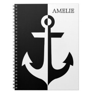 Nautical White and Black Anchor {pick your color} Notebook