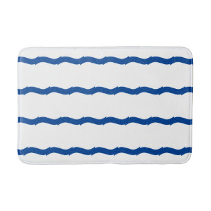 Nautical white and blue sea waves pattern modern bath mat