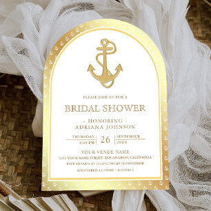Nautical White and Gold Anchor Arch Bridal Shower Invitation
