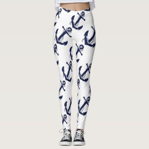 Nautical White & Blue Anchor Leggings