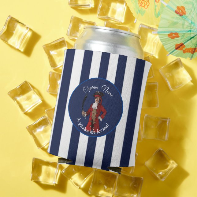 Nautical White Blue Boy Party Pirate   Can Cooler (In Situ Summer)