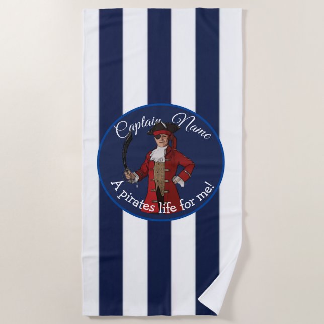 Nautical White Blue Boy Pirate  Beach Towel (Front)