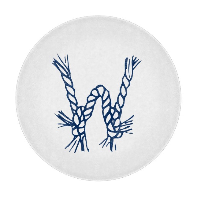 Nautical white blue sailing rope monogram initial cutting board (Front)