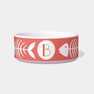Nautical White Fish Bones in Coral Pink Bowl