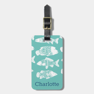 Nautical White Floral Fish Personalised Luggage Tag