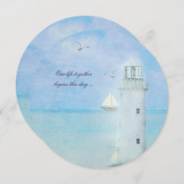 Nautical White Lighthouse Wedding Invitation (Front/Back)