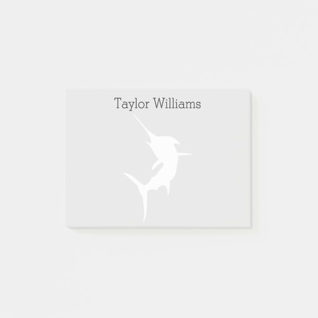 Nautical White Marlin Silhouette with Name Post-it Notes (Front)