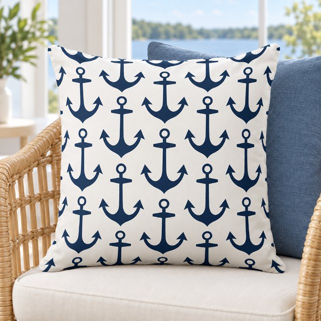 Nautical White Navy Anchor Repeat Pattern Cushion (Creator Uploaded)