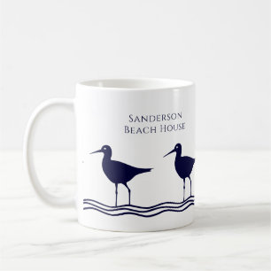 Nautical White Navy Blue Sandpipers beach house Coffee Mug