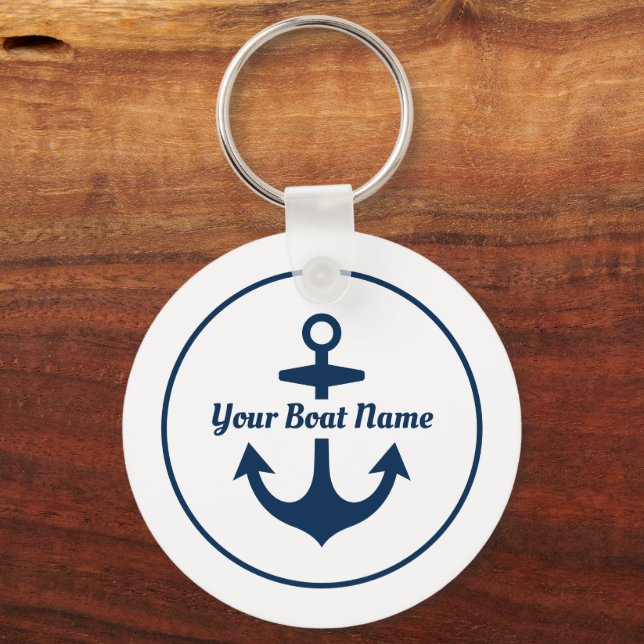 Nautical White Navy Personalised Boat Name Anchor Key Ring (Front)