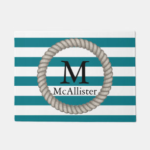 Nautical White Rope White Stripes Personalised Doormat