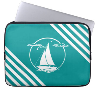 Nautical white sail boat/seagull/sunset silhouette laptop sleeve