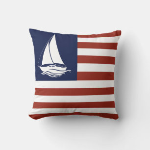 Nautical white sailboat/American flag stripe  Thro Cushion
