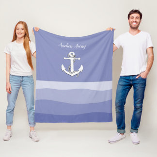 Nautical white sailboat/anchors away/blue wave  fleece blanket
