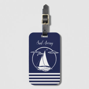 Nautical white sailboat silhouette/sail away luggage tag