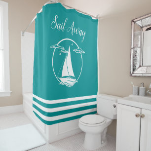 Nautical white sailboat silhouette/sail away shower curtain