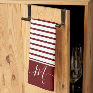 Nautical  white Striped Monogram initial  Kitchen  Tea Towel