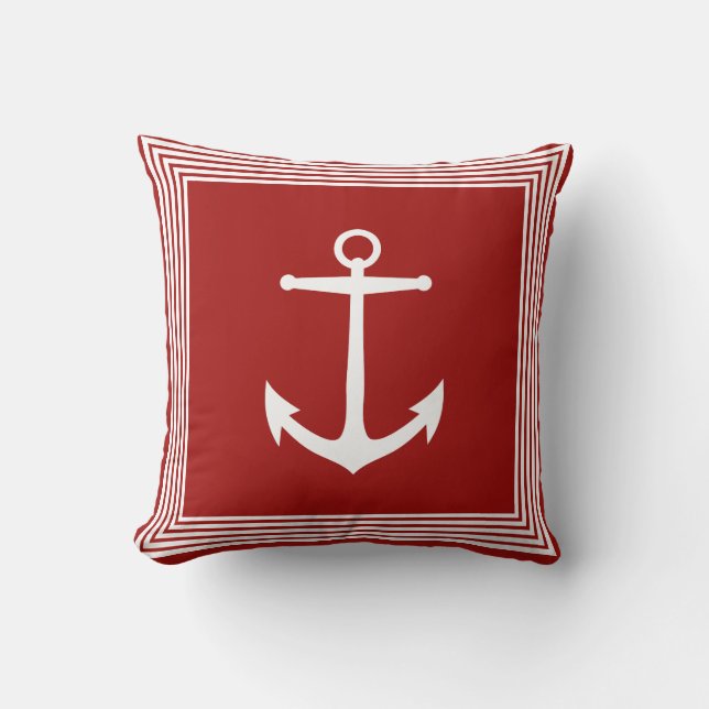 Nautical White Stripes Anchor & Coastal Red Cushion (Front)