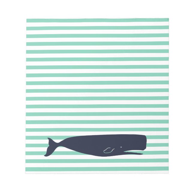 Nautical White Stripes and Navy Whale Notepad (Front)