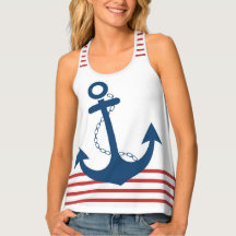 Nautical White with Red Stripes and Blue Anchor