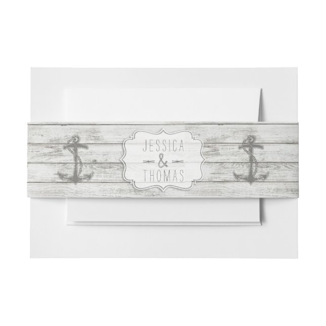 Nautical Whitewashed Wood Beach Wedding Collection Invitation Belly Band (Front Example)