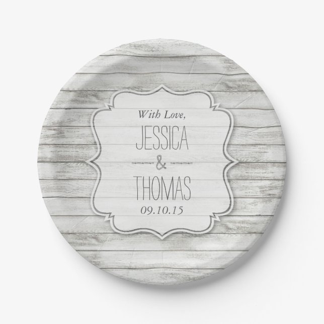 Nautical Whitewashed Wood Beach Wedding Collection Paper Plate (Front)