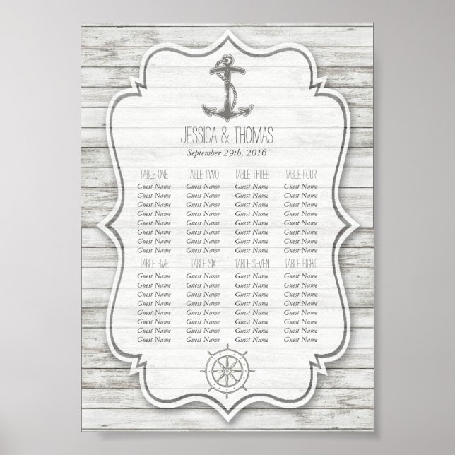 Nautical Whitewashed Wood Beach Wedding Collection Poster (Front)