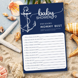 Nautical Who Knows Mum Best Baby Shower Navy