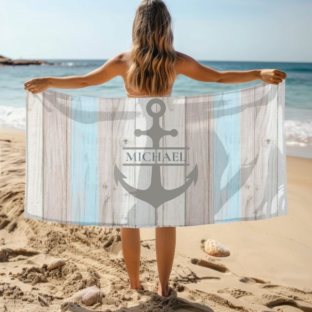 Nautical Wooden Boat Anchor Name Beach Towel (Creator Uploaded)