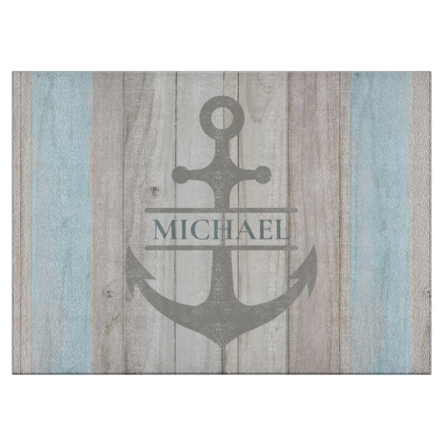 Nautical Wooden Boat Anchor Name Cutting Board (Front)