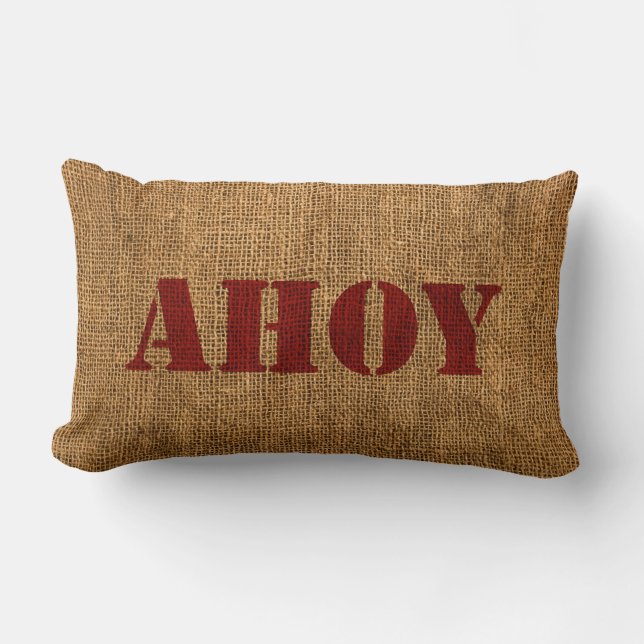 Nautical Word Ahoy Red Lumbar Cushion (Front)