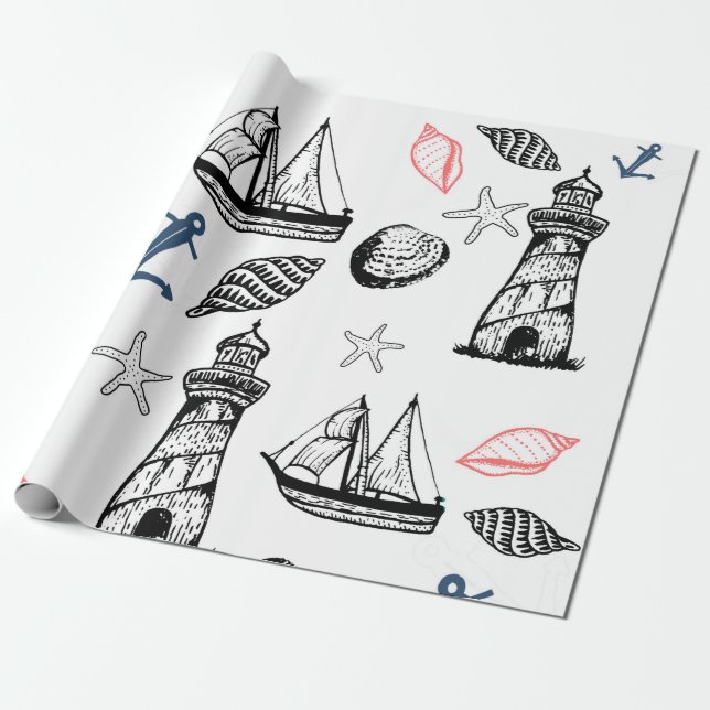 Nautical wrapping paper, summer theme paper (Unrolled)