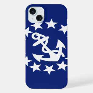 Nautical Yacht Flag Anchor and Stars on Blue Decor iPhone 15 Plus Case