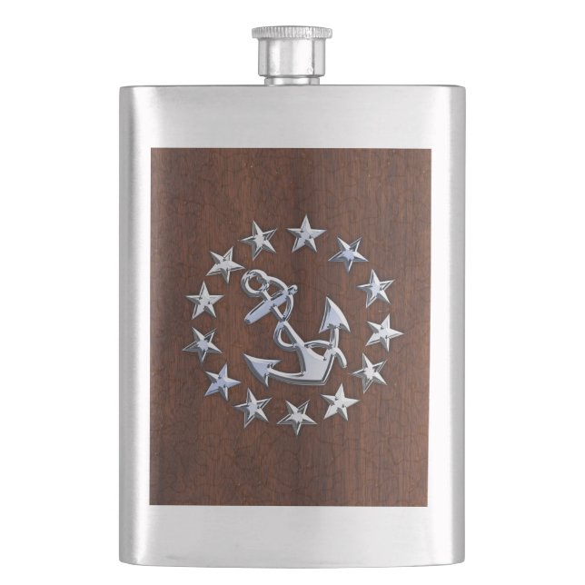 Nautical Yacht Flag Anchor Stars Symbol Hip Flask (Front)