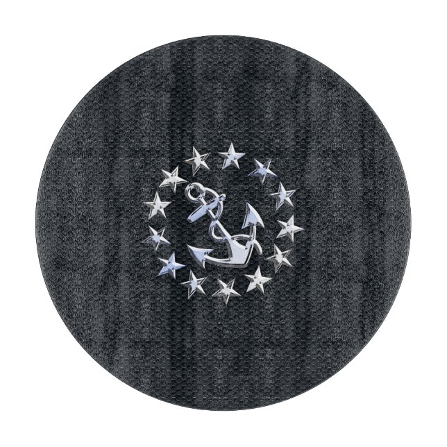 Nautical Yacht Flag Chrome Ensign on Grille Print Cutting Board (Front)