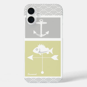 Nautical Yellow and Grey Anchor Fish Weather Vane iPhone 16 Plus Case