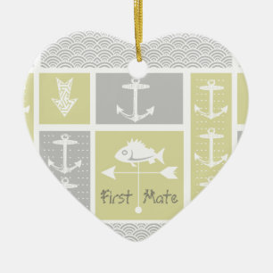 Nautical Yellow and Grey Anchor Fish Weather Vane Ceramic Tree Decoration