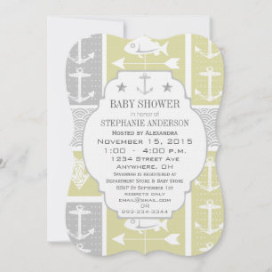 Nautical Yellow and Grey Anchor Fish Weather Vane Invitation