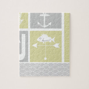 Nautical Yellow and Grey Anchor Fish Weather Vane Jigsaw Puzzle