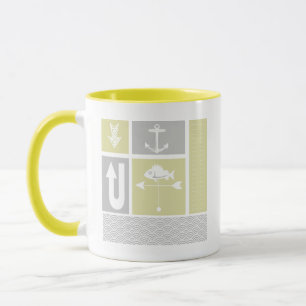Nautical Yellow and Grey Anchor Fish Weather Vane Mug