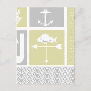 Nautical Yellow and Grey Anchor Fish Weather Vane Postcard