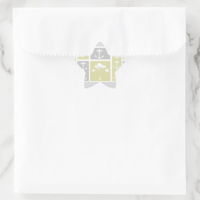 Nautical Yellow and Grey Anchor Fish Weather Vane Star Sticker (Bag)