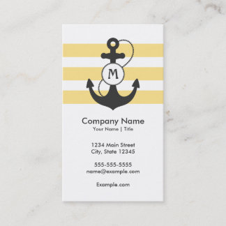 Nautical Yellow and Grey Anchor Monogram Business Card